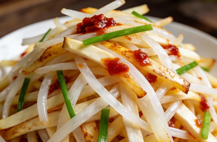 酸脆土豆丝炒杏鲍菇丝【自创】